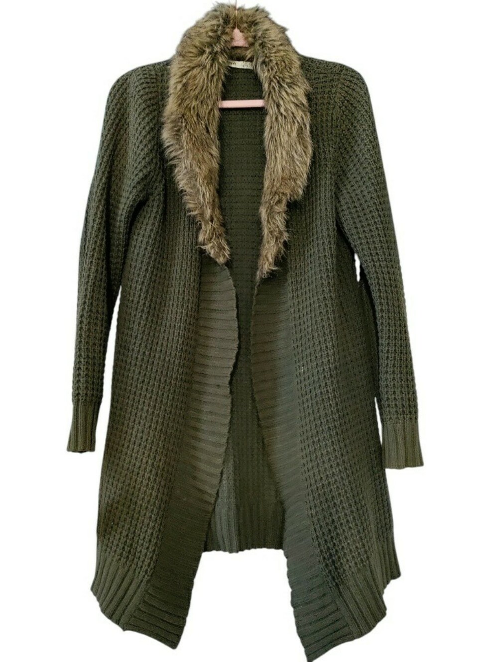 Old Navy Waffle Knit Duster Faux Fur Collar 2010 Collection